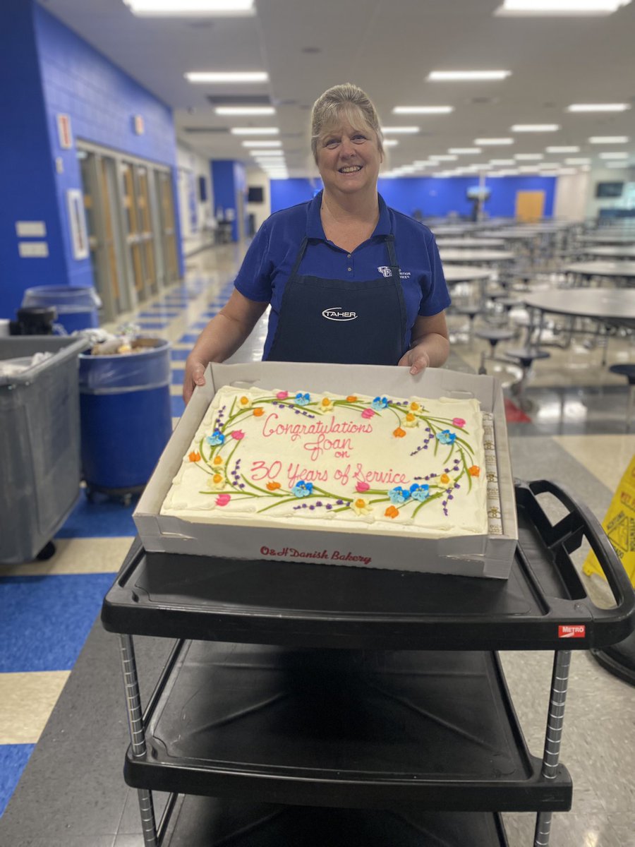 At OCHS we celebrated Joan from @taherfood4life food service employee on 30 years with OCFSD, and according to her “many more to come!” We are grateful and proud to have Joan support our students and staff. #youmatter #GoKnights #strivingever
