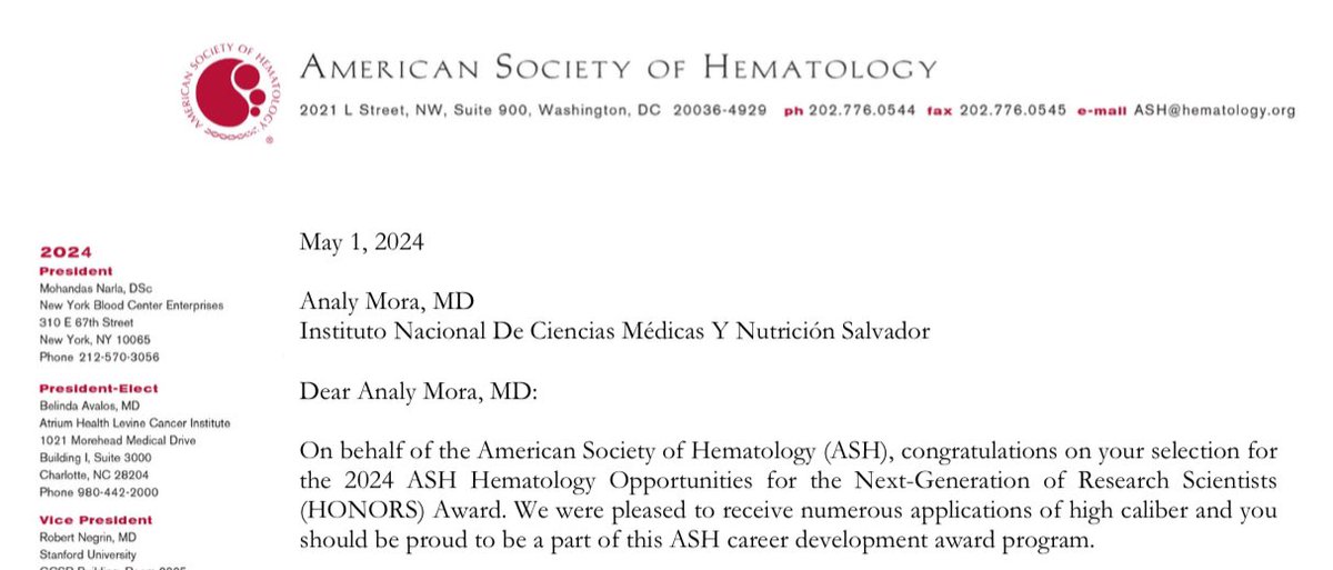 Grateful to be one of the recipients of the 2024 ASH HONORS Awardee. Thanks to @ASH_hematology for fostering this type of opportunities. Especially thanks to @RobertaDemiche3, your support, patience, and mentorship have made this possible.