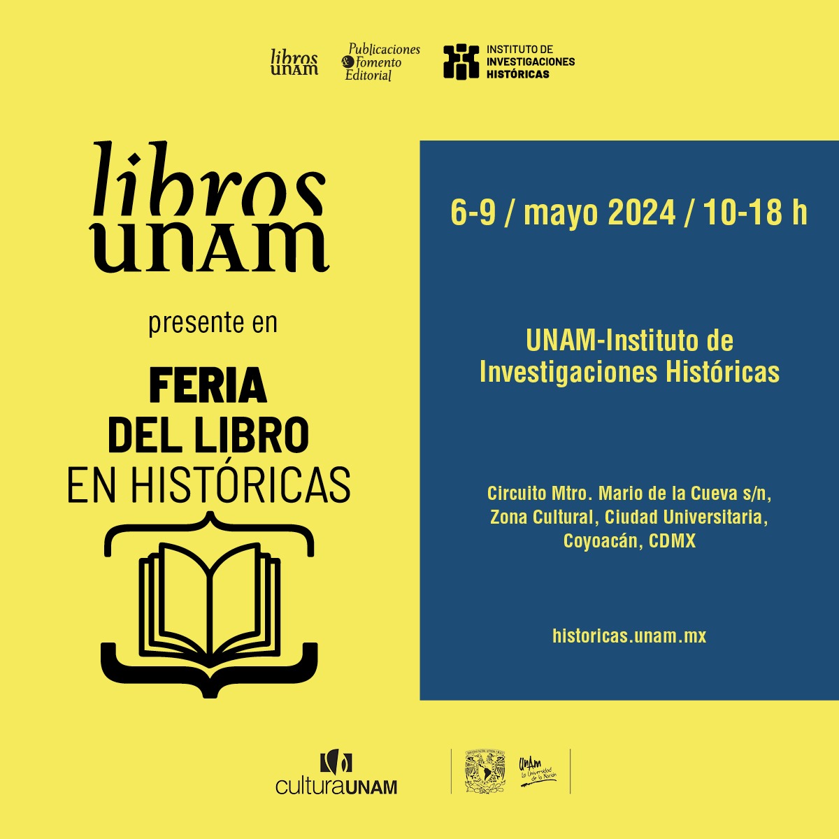 ¡Te esperamos en la Feria del Libro en Históricas del 6 al 9 de mayo! 🥰📖 Estamos en el #CCU en Ciudad Universitaria 📍➡️ bit.ly/4aa16Am @UNAM_Historicas 📜✍️