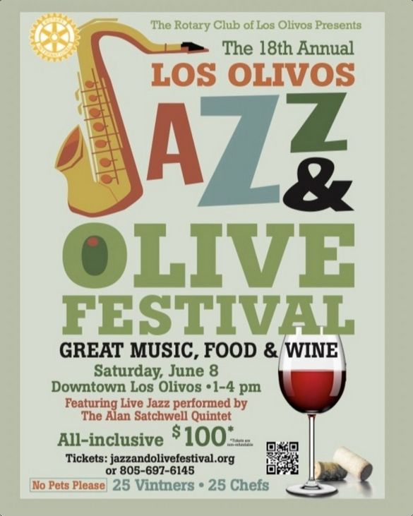 📅 June 8 1-4pm | #LosOlivos Jazz and Olive Festival Spend a Saturday afternoon in the beautiful #SantaYnez Valley, tasting wine from local wineries, listening to world-class jazz musicians, and sampling olive-themed dishes prepared by local chefs. buff.ly/3L4wnvm