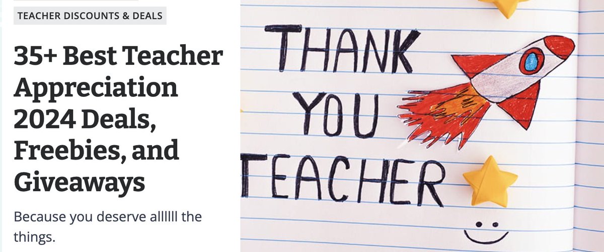 Looking for #TeacherAppreciation deals?

sbee.link/6ybwugcpmr  via @weareteachers
#teachertwitter #edutwitter #librarytwitter