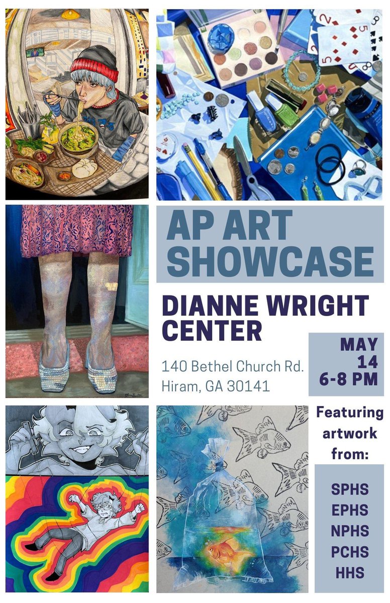 Looking forward to the Annual AP Art Showcase next week as we honor and congratulate our talented AP art students and take a look at their impressive portfolios. You have to see these works! #PauldingFineArts @GaDOE_FineArts @pauldingboe #ArtsEdGA