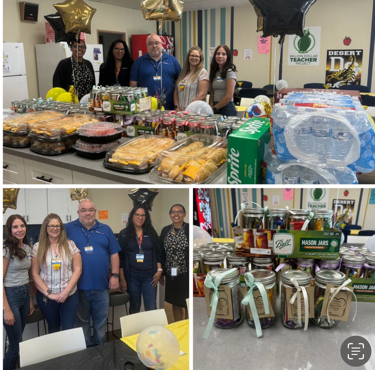 PrincipalMcCoy's tweet photo. Huge shout-out to store manager Joe at Walmart 3465 for donating lunch to our entire staff for Teacher/Staff Appreciation Week!  The staff loved the mason jars filled with goodies and supplies!  Thanks so much! https://t.co/ugvIVjTguI