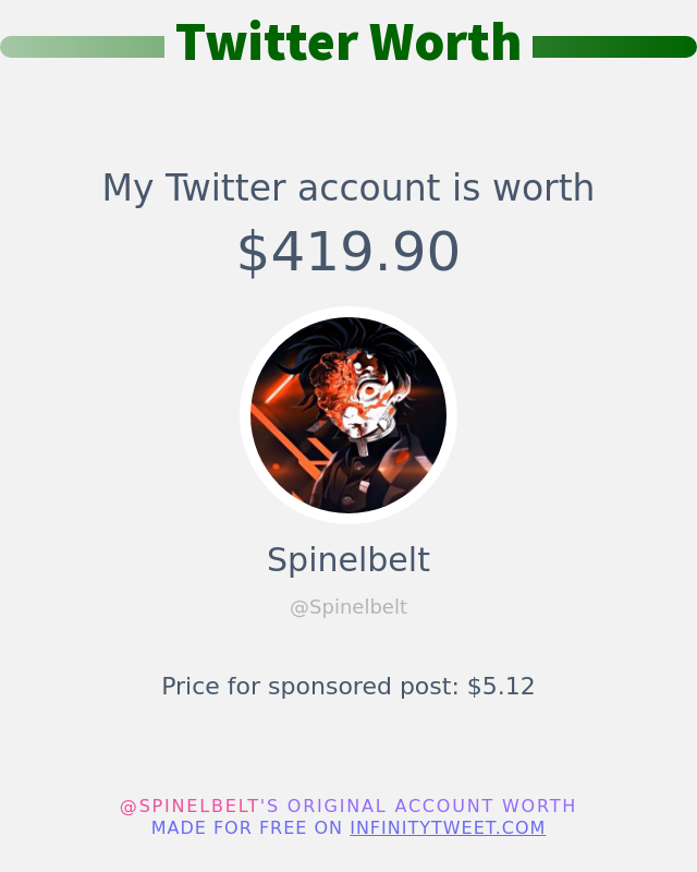 My Twitter worth is: $419.90 ➡️ infinitytweet.me/account-worth