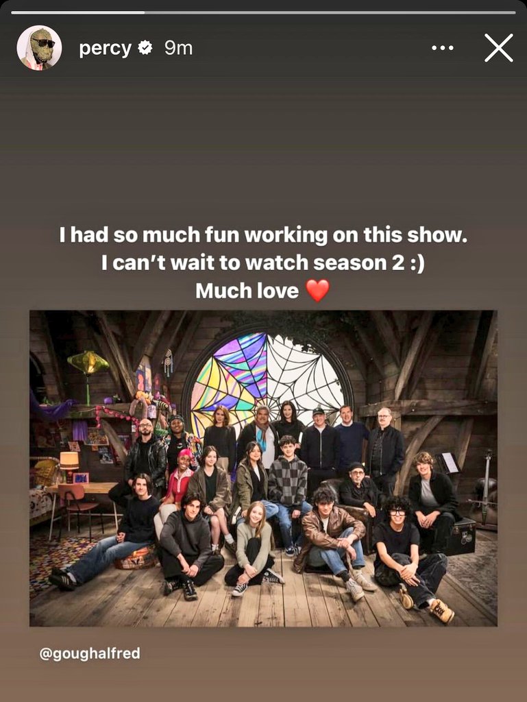 percy_updates's tweet photo. Goodbye, Wednesday!
#PercyHynesWhite shared the story with the news that he won't be in s2💔

What a loss for the series! 
It's been a nice journey, but Percy has a lot more ahead of him and we are excited for his new projects🎬❤⭐ https://t.co/oiGjWG1hWO