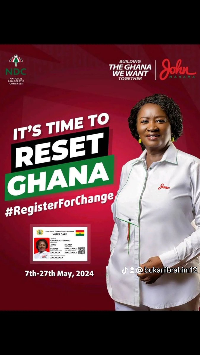Register today and let your vote be counted for HE JOHN DRAMANI MAHAMA on December 7th. The only hope for Ghana.
#Mahama24HourEconomy
#LetsBuildGhanaTogether
#Together4Change2024
#JohnAndJane2024