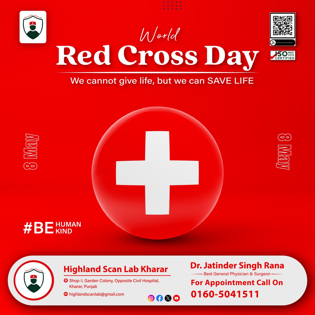 This #WorldRedCrossDay, let's salute the spirit of selflessness. With #HighlandScanLab, we stand in solidarity with the Red Cross, to save lives and support people's #health. Together, we can make a difference!
.
#TakeControl #bloodtest #Drjatindersingh #Diagnostics #kharar #path