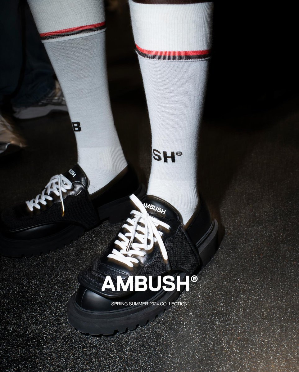 #AMBUSH #SS24 takes inspiration from #teenage field days with boxy, #1950s car #coats, track suits in navy and maroon, and WORKSHOP-exclusives, the TEAM LEAGUE #NECKLACE and HEADBAND #SUNGLASSES. ambushdesign.com