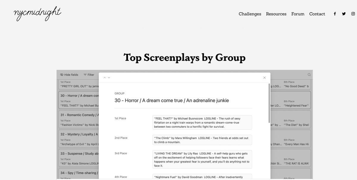 I thought the @nycmidnight screenwriting challenge would just announce the top ten in each category, I didn't know they'd be ranked! 😱🥳🥳🥳 So grateful excited to move forward with talented friends!