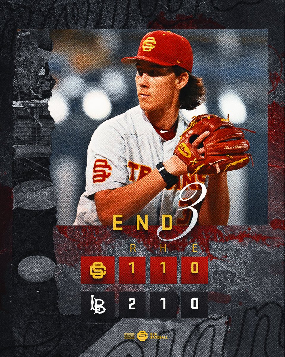 END 3 | Trojans score one in the first after a double from Jacob Galloway and an RBI groundout from Ryan Jackson. LBSU answered with two in the bottom of the first. LBSU 2, USC 1 📊 statb.us/b/504051 #FightOn // #GameDay