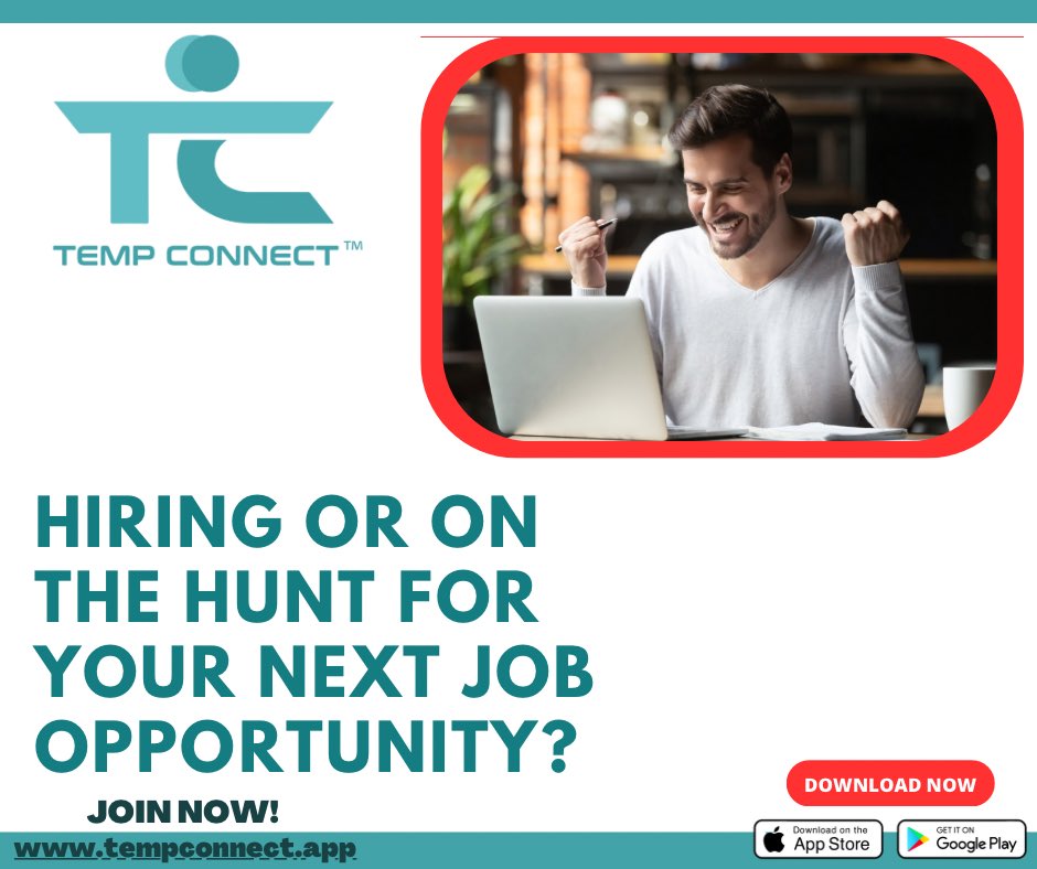 We're revolutionizing the way you connect with jobs and talent. Whether you're an employer seeking top-notch candidates or a job seeker ready for your next career move, Temp Connect has you covered. 

Join Now! tempconnect.app

#TempConnect #Hiring #Recruitment #JobSearch