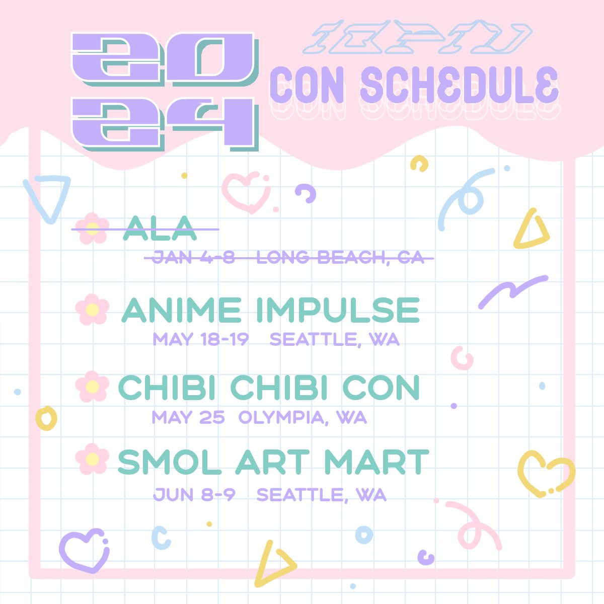 Upcoming con schedule ✨ ‼️ New designs debuting at anime impulse ‼️
