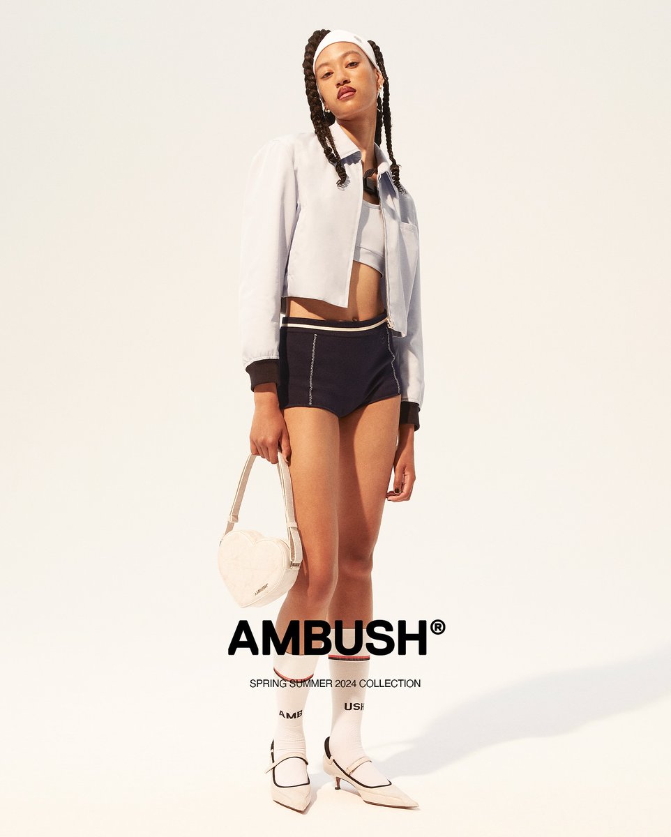 #Spring/#summer is about #balance. Light and dark, #cropped hems and long sleeves, tiny heels and pulled-up socks. Now available at our WEBSHOP and WORKSHOP. #AMBUSH CLASS OF SS24 LOOK 2 ambushdesign.com