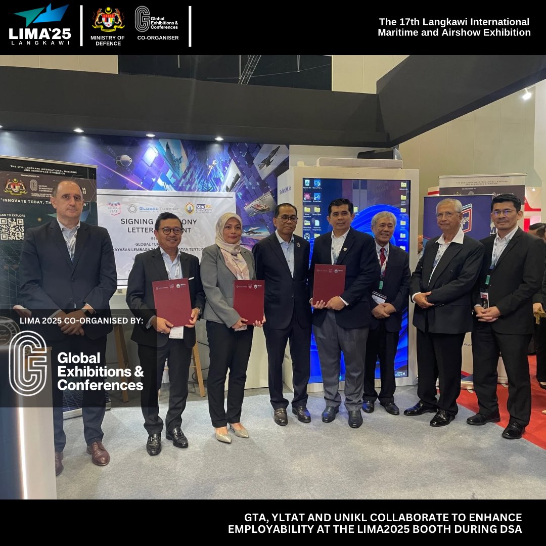 lima_2025_'s tweet photo. @GTASdnBhd, @yayasanltat and @UniKLOfficial collaborated to enhance employability at LIMA’25 booth during DSA. 

#gec #lima2025 #gta #yltat #unikl #limaeducation #dsa #defenceservicesasia #mitec #aerospace #maritime https://t.co/qiVWyI2yfL