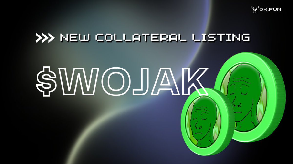 📢 New Collateral Announcement 🐂 We have listed $WOJAK as a collateral asset on OXFUN at 50% LTV 🤝 Ever lie in bed thinking you shouldn't have sold $WOJAK to buy that other coin? Well now you don't have to! Deposit $WOJAK and go up to 10X LONG or SHORT on 50+ of your…
