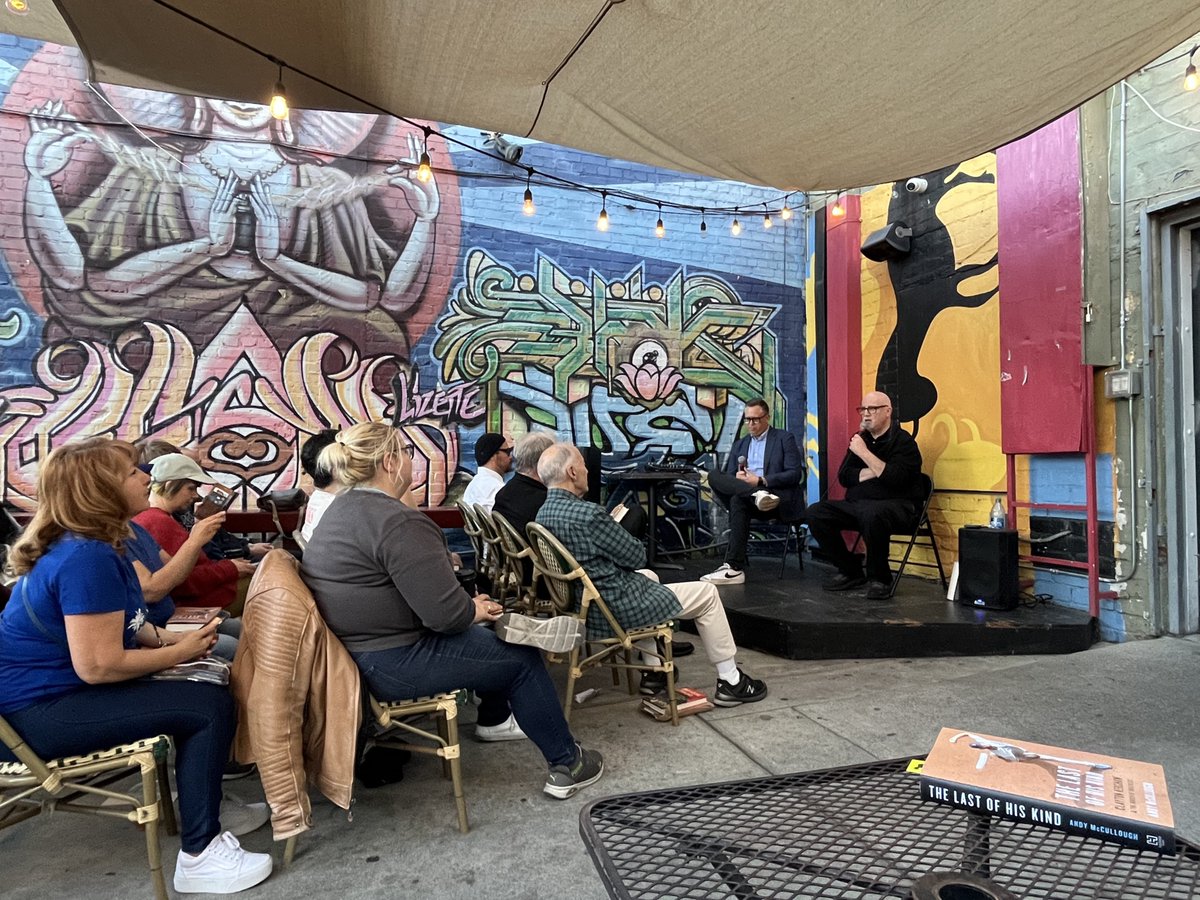 Stoked to be at @StoriesEchoPark to hear @ByMcCullough and @BillPlaschke talk about Andy’s new Clayton Kershaw book, “The Last of His Kind.” Bill just called it “a cross between ‘The Boys of Summer’ and the Sandy Koufax book by Jane Leavy.”