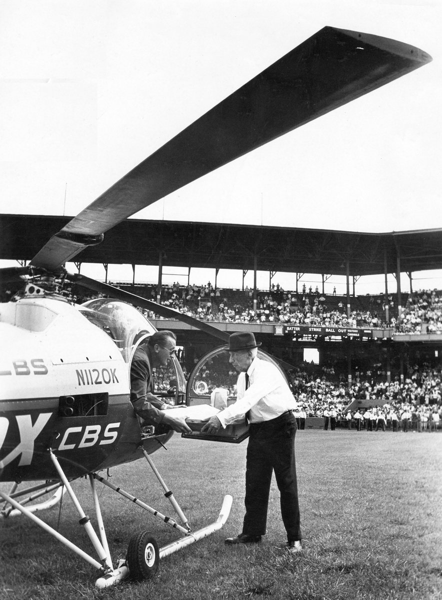 #OTD 1966 - Bill Stocksick then handed over home plate to a crew on a helicopter and it was flown to the new Busch Stadium to be installed there. #STLCards