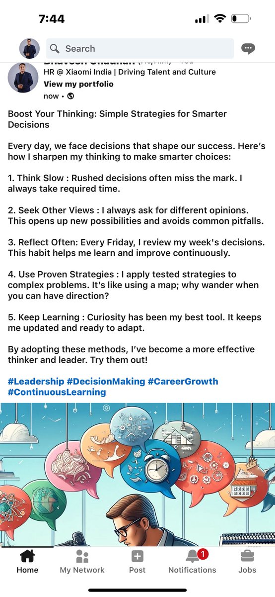 Elevate Your Thinking! 
Pause & Reflect: Take time, make better choices.
Diverse Opinions: Open new paths, avoid mistakes.
Weekly Reviews: Reflect to grow.
Strategic Approaches: Navigate complexities like a map.
Stay Curious: Stay sharp, adaptable.

Become a smarter decisionmaker