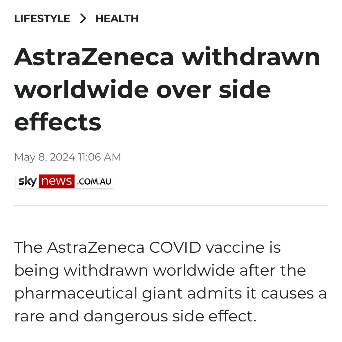 🚨🚨 AstraZeneca finally WITHDRAW Covid vaccine worldwide, months after the pharmaceutical giant admitted for the first time in court documents that it can cause “a rare and dangerous” side effect.

Never forget how they cancelled anyone who questioned its safety.