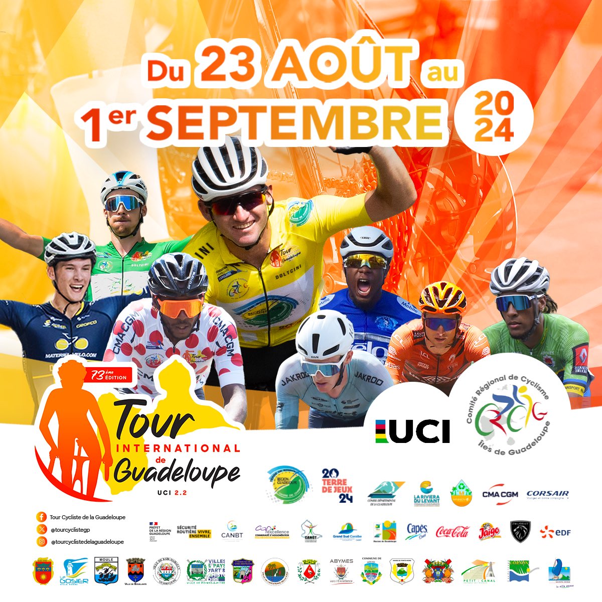 Du 23 août au 1er septembre 2024, retrouvez vos coureurs favoris sur les routes guadeloupéennes 🚴🏽. #TCIG2024 #cyclisme #vélo #sport #Guadeloupe