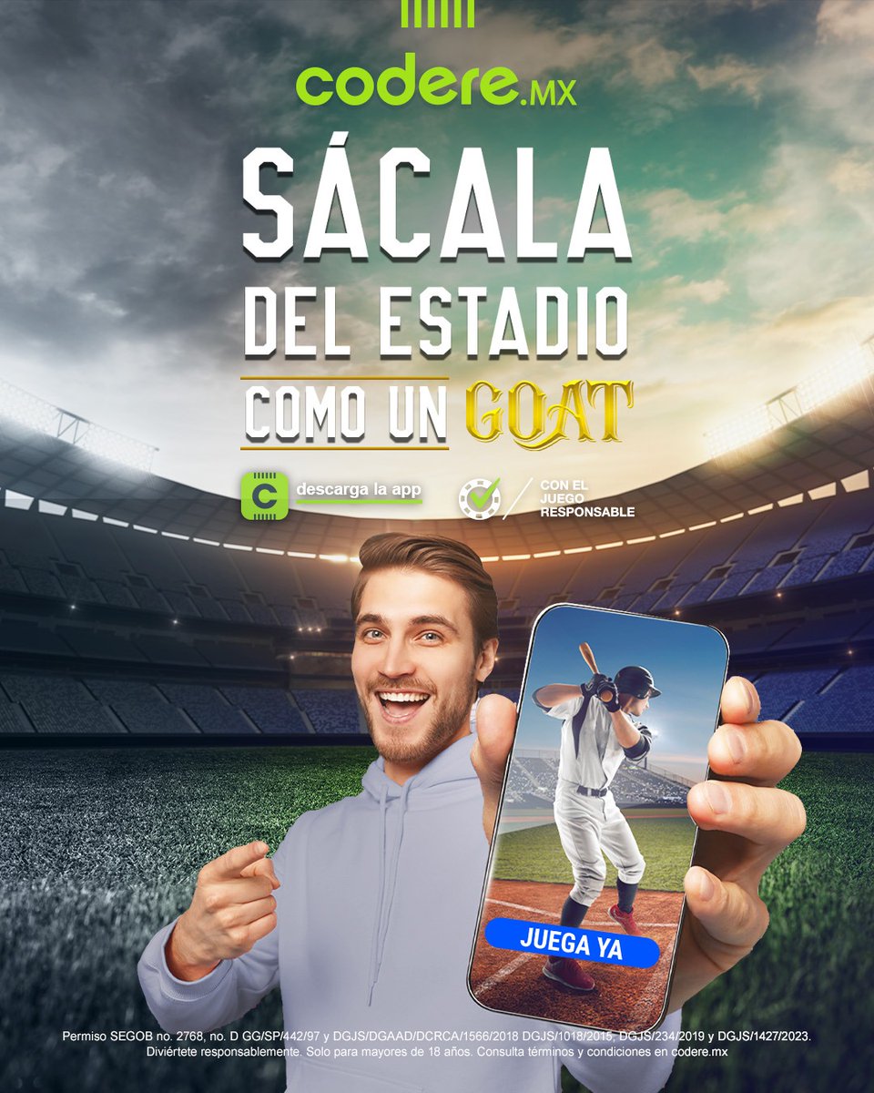 🧢⚾️☄️ Sobrinos, un GOAT tiene poder en el brazo y la mejor app en su celular. ¡Conecta el hit de la victoria con Codere!

#GoatsCodere