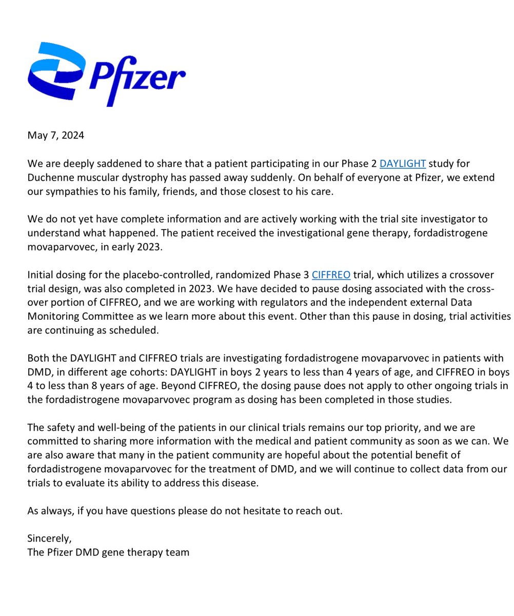 If you are Pfizer and your product kills a young boy who was in a trial, all you have to do is issue a “community letter” extending your sympathies. 

Literally that’s it. Here is the letter.