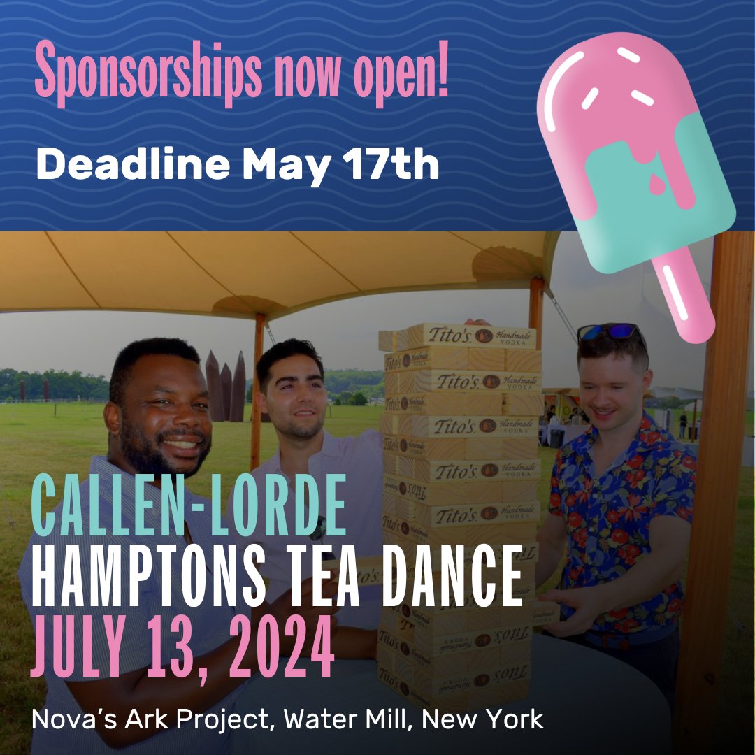 It's not too late to sponsor the Hamptons Tea Dance! 🌸 Deadline is May 17th.

It's the largest LBGTQ+ event in the Hamptons—and it's the perfect opportunity to get your name in front of 1,000 notable LGBTQ+ New Yorkers and their allies.

Learn more: hamptonsteadance.org/sponsorships/
