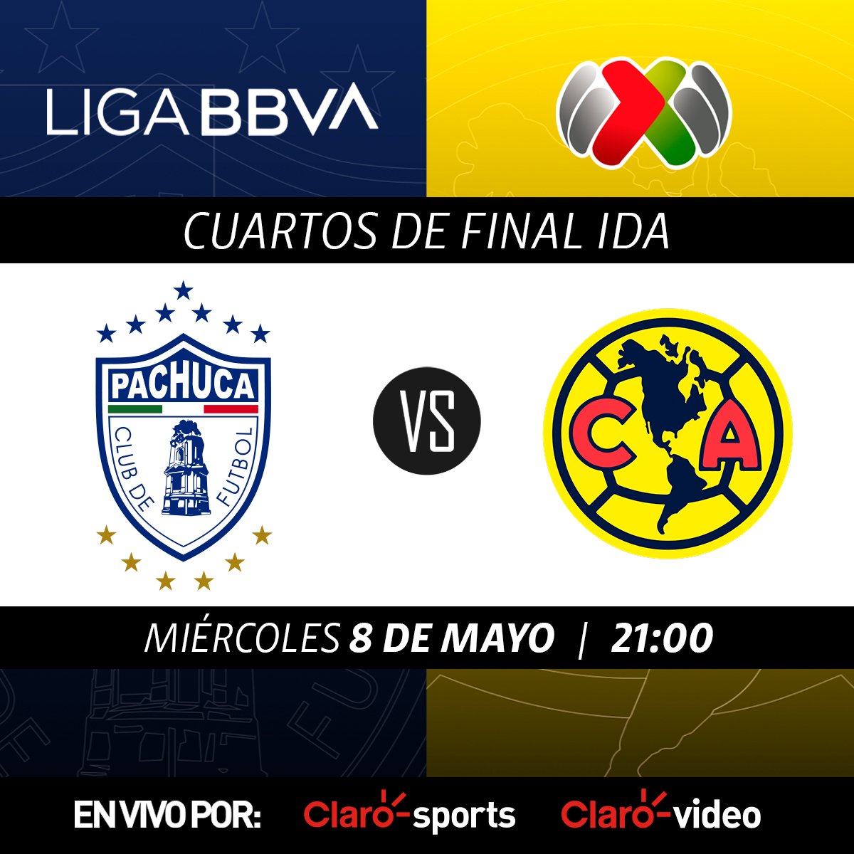 ¡Miércoles de Liguilla! 🏆 ¡Vive el partido de ida entre Pachuca y América en #Clarovideo por la señal de @ClaroSports! ⚽️ ow.ly/vwe150RyZEw #4tosDeFinal #Clausura2024 #LigaBBVAMX