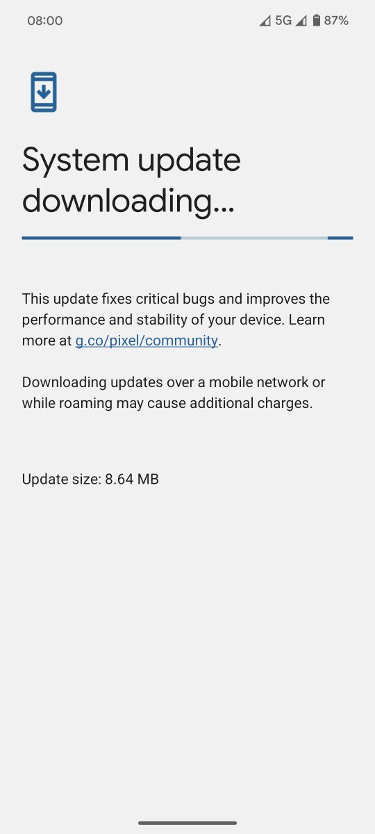 @madebygoogle No big size update, only for Bluetooth and camera, not received feature drop update in last 2 months.