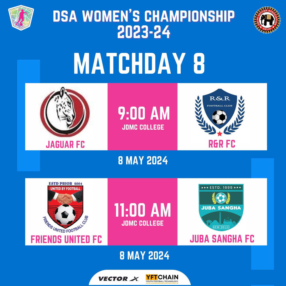 MATCHDAY 8️⃣

DSA WOMEN'S CHAMPIONSHIP 2023-24 🏆

#footballdelhi #DSAWC #WomensChampionship 
#indianfootball