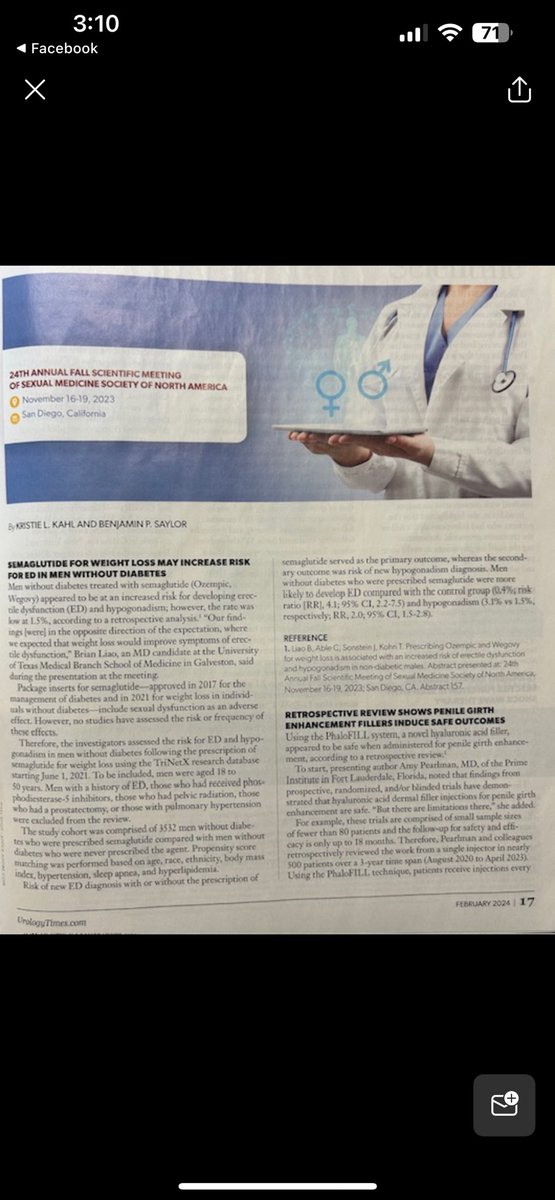 Excited to see our study on Semaglutide and ED showcased on the cover of @UrologyTimes! Grateful for the opportunity to contribute to the field of men’s health @coreyable @TPKohn @UTMBUrology Be on the lookout for the full article soon available in IJIR @yoursexmedjour 📖