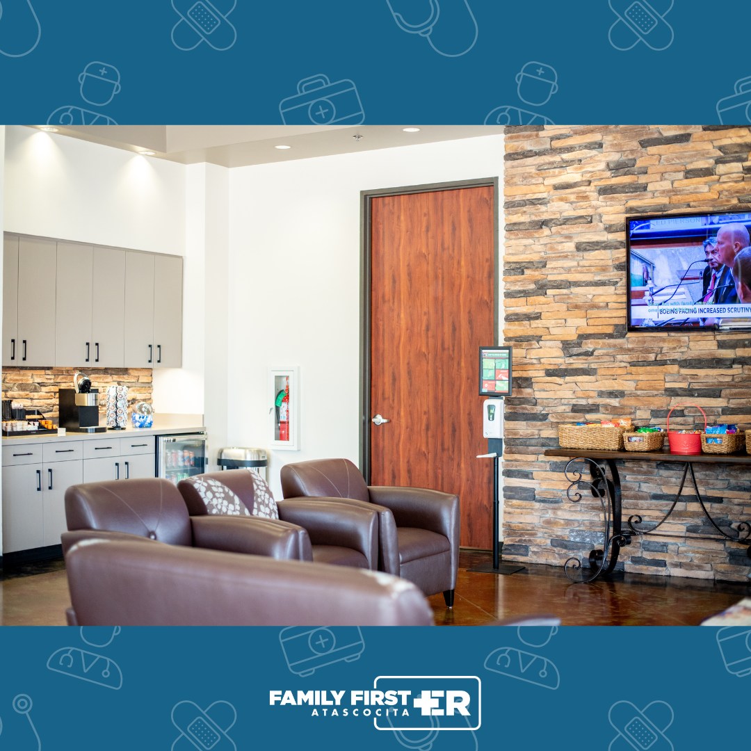 Welcome to our cozy lobby, where we make you feel at home 24/7! ☕️ Enjoy some snacks and coffee while we take care of you like family. 💙 📍19143 W Lake Houston Parkway, Atascocita, TX 📞281-713-5742 #HomeAwayFromHome #AlwaysOpen #FamilyFirstER #AtascocitaTX #FFER