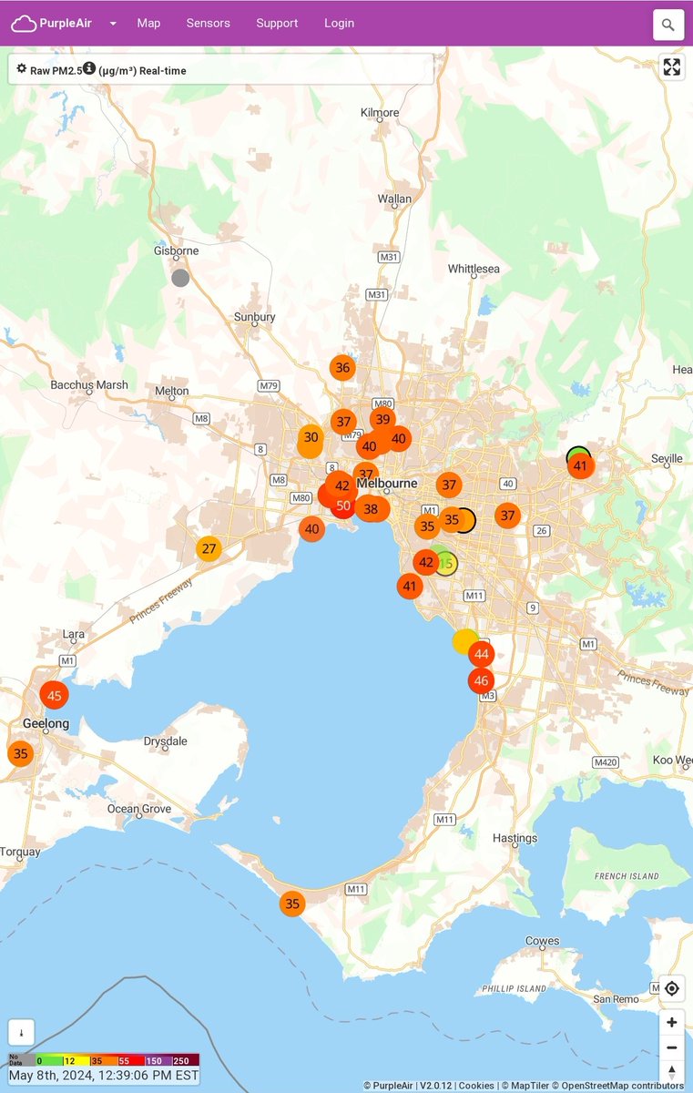 Victoria: the pollution state.

There is no safe level of PM2.5 particles. Most of this is woodsmoke from planned burns and woodheaters. Enough to make some asthmatics very sick.