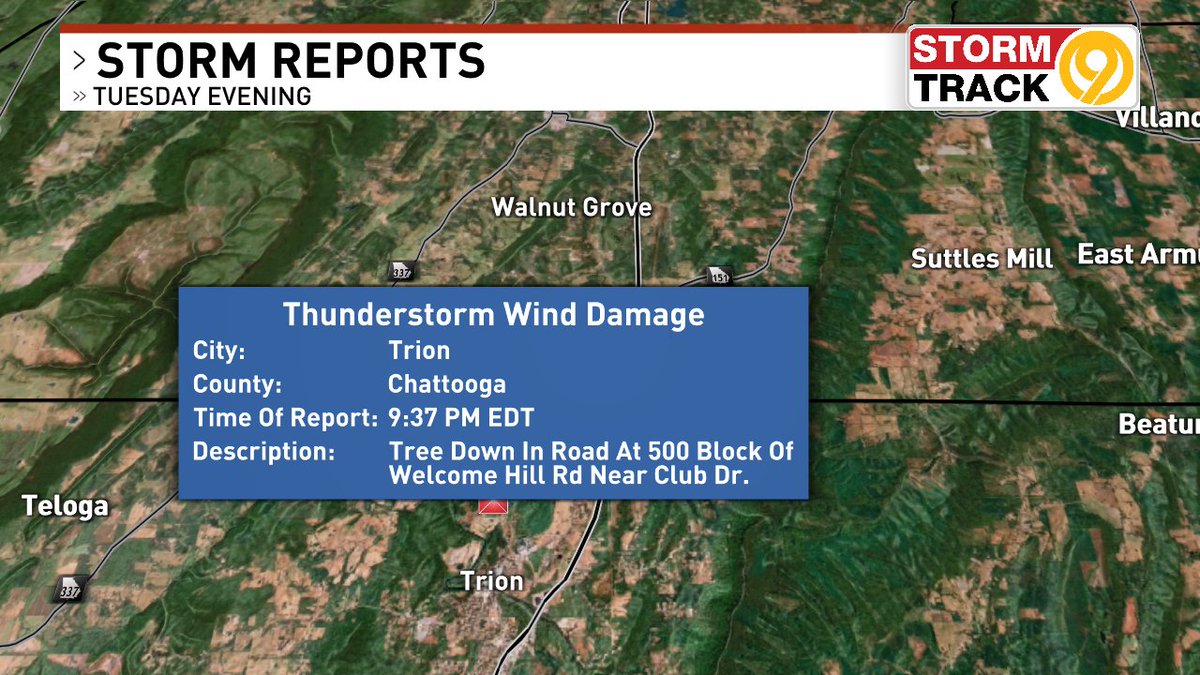 A few reports of downed trees around Trion, GA from this evening's severe storms. #CHAwx #Gawx