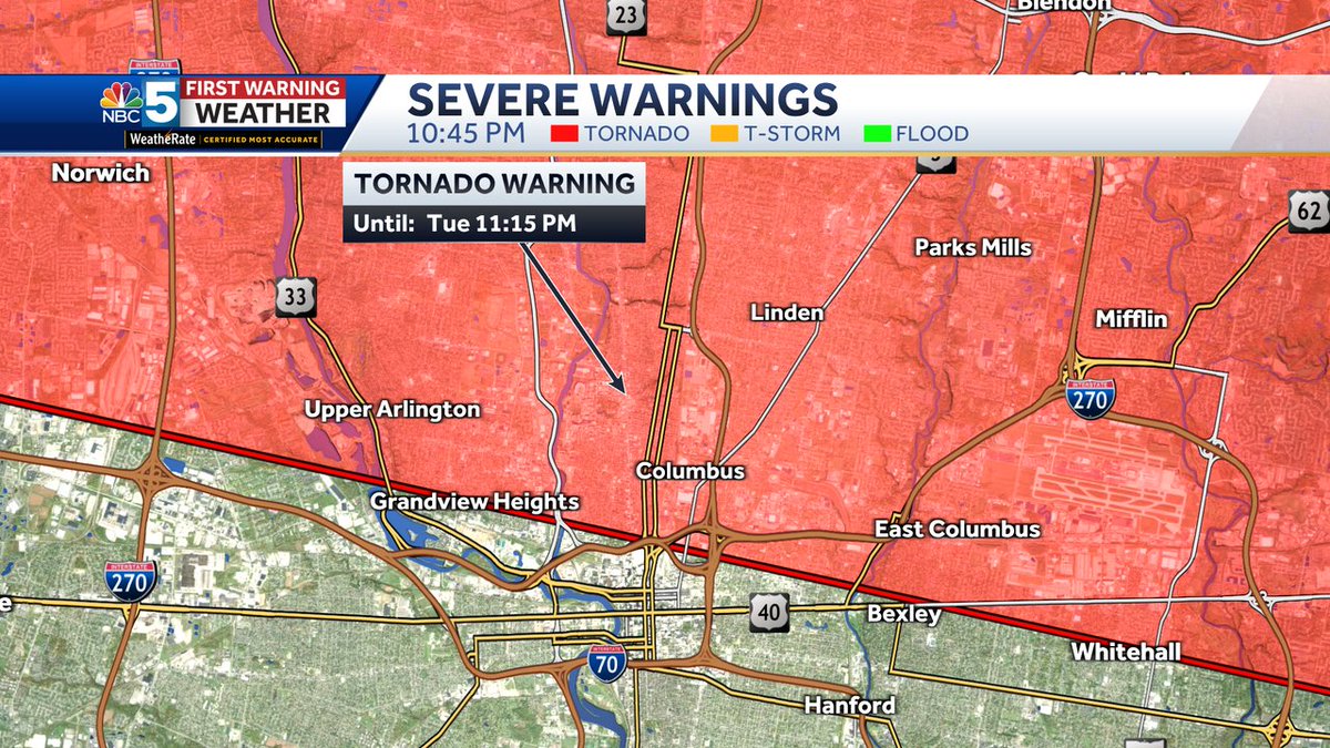 Ohio Stadium and much of Columbus included in a tornado warning.