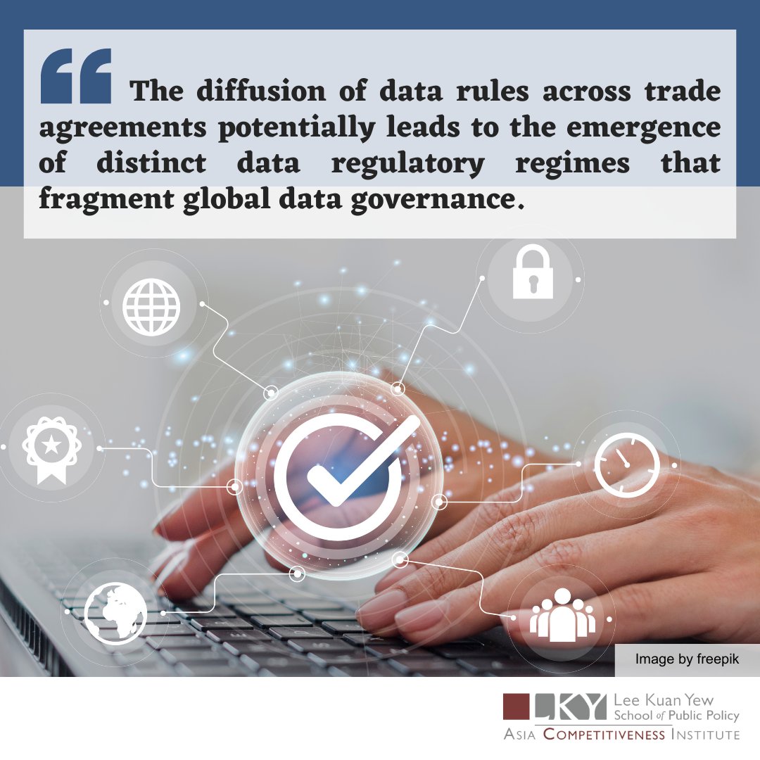 Is global #DataGovernance fragmenting into distinct regimes? ACI researcher @JessleneLee argues that it is not, through her textual analysis of data provisions in trade agreements, although major actors like the #US, #EU, and #China have different priorities.