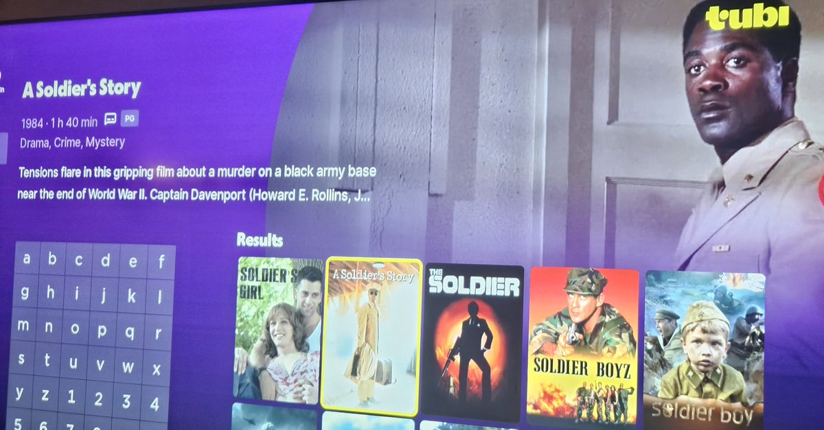 Quite grateful @Tubi still sees value with @YouTube to let the #future #learn through #iconic #Blackmovies that the future should very much see & learn from on #screen! 

#mustwatch #movie #1980s #go #blackmovies #1980movies #watch #academictwitter #FilmTwitter #ASoldiersStory