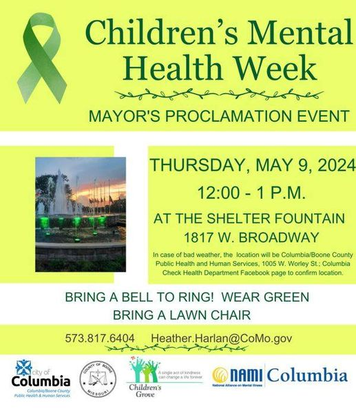 May is Mental Health Month! Come join us at 12 noon Thursday, May 9! Mayor Buffaloe of Columbia has declared May 5-11 to be Children's Mental Health Week. #ringforhope  #ChildMentalHealthWeek #mentalhealthawareness #mentalhealthmatters #mentalhealthsupport #supportingfamilies