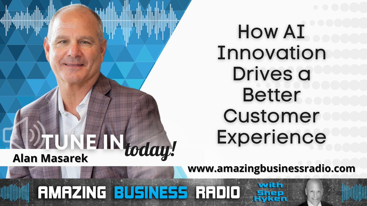 Do you want to know how AI enhances the customer journey and transforms customer experiences? 

Tune in to #AmazingBusinessRadio with Alan Masarek, President and Chief Executive Officer at @Avaya. 

hyken.com/amazing-busine… #customerservice #customerexperience #AI
