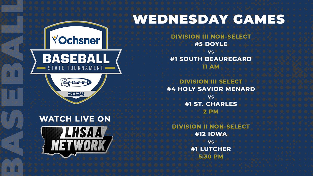 Action packed Wednesday on deck on the network tomorrow as @LHSAAsports semifinal games continue from Sulphur. You can catch all the action LIVE on the LHSAA Network TV app. Download it today on Roku, Apple TV or Amazon Firestick TV devices. @DoyleHighTigers @MenardBaseball…
