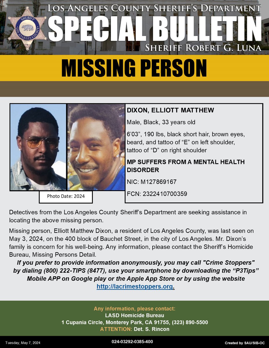 #LASD is Asking for the Public's Help Locating Missing Person, Elliott Matthew Dixon, #LosAngeles

local.nixle.com/alert/10959483/