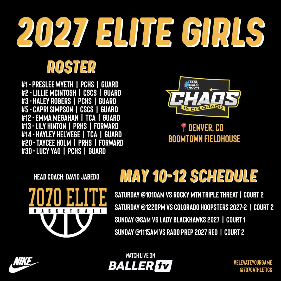 Our 2027 Elite Girls Roster & Schedule for the @PrepGirlsHoops #ChaosInColorado‼️

#ElevateYourGame | #WeComin | #LoyalToTheSprings
