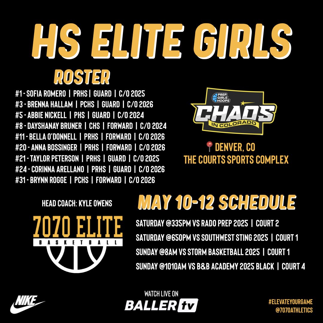 Our HS Elite Girls Roster & Schedule for the @PrepGirlsHoops #ChaosInColorado‼️

#ElevateYourGame | #WeComin | #LoyalToTheSprings