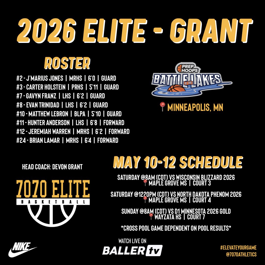 Our 2026 Elite - Grant Roster & Schedule for the @PHCircuit #PHBattleAtTheLakes‼️

HC: @DGratchet 

#ElevateYourGame | #WeComin | #LoyalToTheSprings