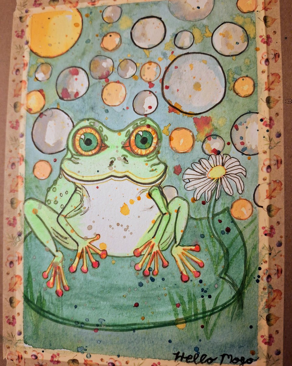 Hello.... here is a frog I painted.   Cuz who doesn't love cute, squishy, slimy frogs? 😁  The bubbles were also so much fun to paint... I may do a new version.   We'll see.  

#Frog #watercolorart #hellomojoart #artistwithadhd #selftaughtartist #FROGGIES #Bubbles #art #artmoots