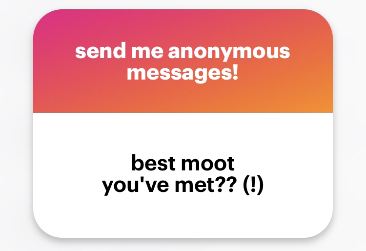 I honestly cant answer this cause you're all amazing and have made my life 100% better all of you are different people and comparing anyone for who I consider the 'best moot' would be impossible