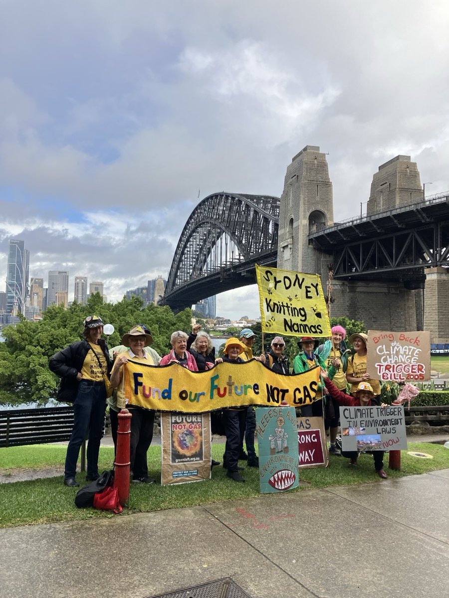 Bunch of soggy Knitting Nannas converge on Kirribilli House to tell @AlboMP that we are the @RisingTideAus for our kids and grandkids. We deserve a safe home and environment but #fossil fuel companies fan the flames of #ClimateBoiling and #Floods Time 2 @MoveBeyondCoal⁩