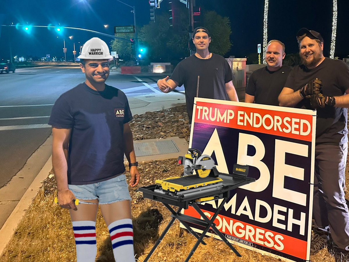 Abe had another great night putting up signs or something. He really loves those tools! #AZ08 #HappyWarrior