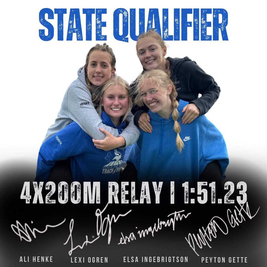 💥STATE QUALIFIER💥
🥈2nd PLACE🥈

The girls got another relay state-qualified today!

🏆4x200m Relay
🥈Peyton, Lexi, Elsa, Ali
⏱️ 1:51.23

#getonthebus