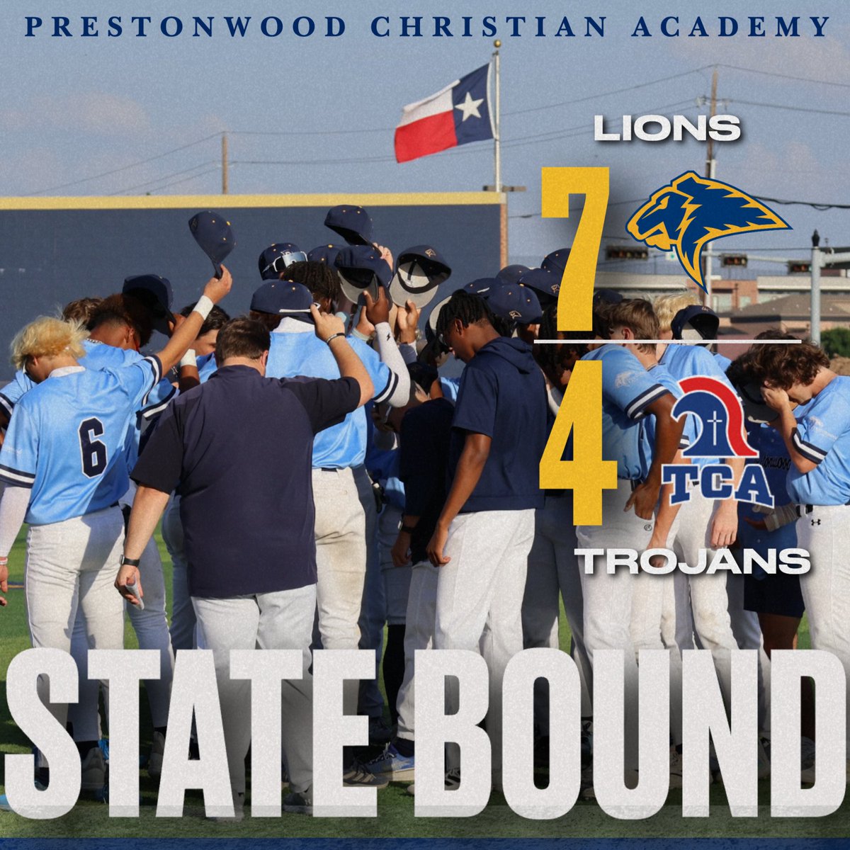 Your Lions have defeated the TCA Trojans and are REGIONAL CHAMPS! We are headed to State! GO LIONS!⚾ 🦁@prestonwood_bsb